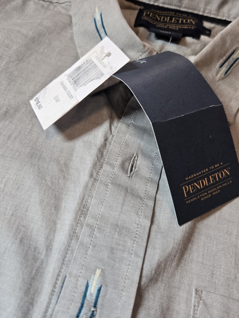 New! Pendelton Cotton Button Front Shirt Mens Size Small Blue And White - Picture 3 of 9